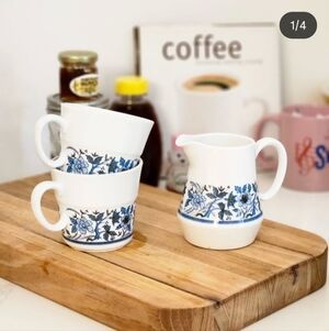 Floral Blue and White Ceramic Mug and Pitcher Set Noritake